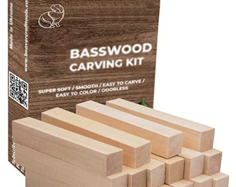 Basswood Carving Blocks Kit: Soft Wood for Whittling - 16 Pcs