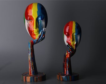 Imaginative Painted Woman Face Statue, Abstract Art Figurine, Artistic Thinker Lady Sculpture, Ornaments For Home Decor, Office Decor