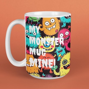 Monster mug, monster cup, Fun Ceramic Mug with Monster Design, Halloween coffee mug, Monster coffee mug. 11oz and 15oz mugs Free shipping.