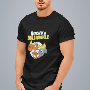 Rocky en Bullwinkle jaren 60 cartoon katoenen t-shirt. Cartoon eland en eekhoorn unisex shirt. Geen verzendkosten.