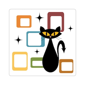Retro Black Cat Vinyl Kiss Cut Sticker: Disenchanted Style Decals for laptops, phones