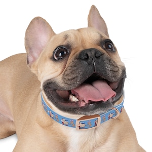 Custom vintage cartoon, Ren and Stimpy, Dog Collar. Blue pet collar for large dogs, small dogs and medium dogs.