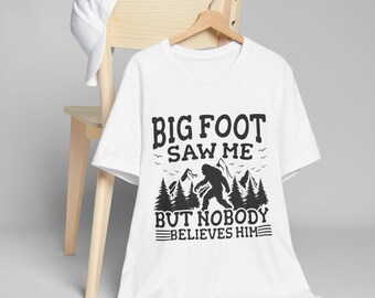 Bigfoot shirt and bigfoot gift: White Unisex Jersey Cotton crew neck T-Shirt