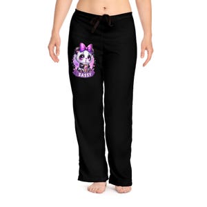 Sassy Panda-pyjamabroek. Nachtkleding voor panda's. Comfortabele pittige loungebroek. Zwarte pyjama van vijftig dollar, cadeau voor haar.