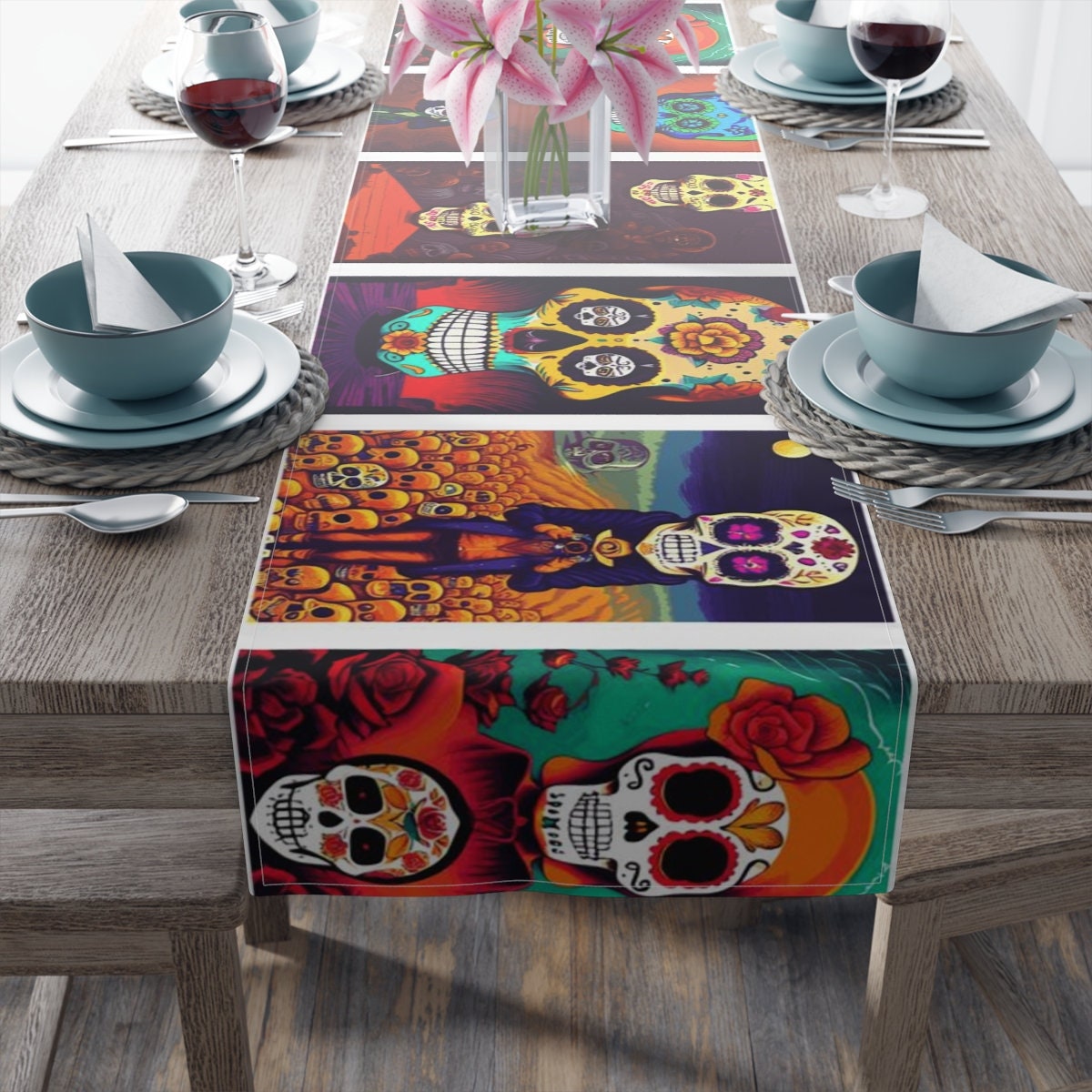 Day of the Dead Skull Table Runner cotton Poly. Dia De Los - Etsy