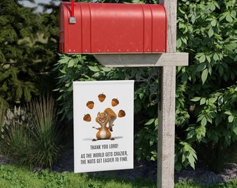 Squirrel Garden Banner. A classic and humorous piece of squirrel home decor.