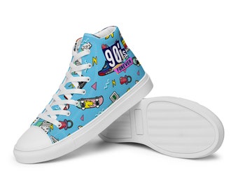 90s Retro High Top Sneakers: Custom Canvas Streetwear Shoes