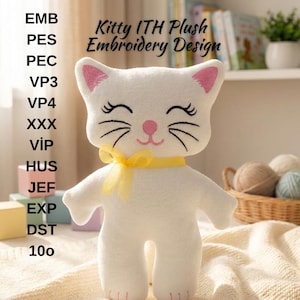 Diseño de bordado de peluche de gato ITH / Patrón de peluche (archivo digital)