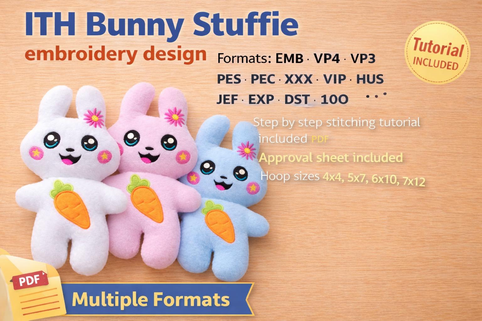 In the Hoop Bunny Stuffie Embroidery Design – Carrot Applique Plush Toy ...