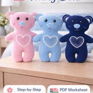 ITH Teddy Bear Embroidery Design – Heart Applique, 3 Sizes (PDF Pattern)