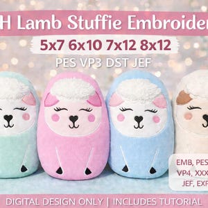 Diseño de bordado de peluche de cordero para bordado en bastidor / Peluche de oveja / Patrón de juguete suave para regalo de bebé
