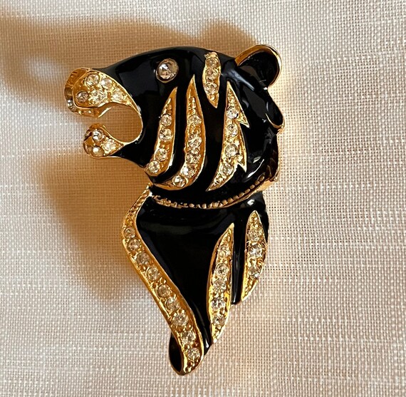 Vintage rhinestone enamel panther - Gem
