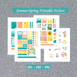 Planner Stickers PNG, printable stickers, College PNG stickers, Summer/Spring Break digital file, Instant download