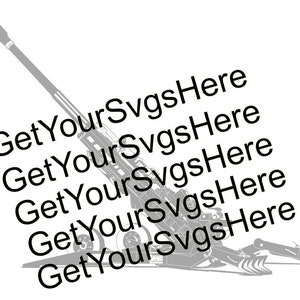 Puede incluir: Una ilustración en blanco y negro de un gran cañón de artillería con el texto "GetYourSvgsHere" repetido cinco veces.