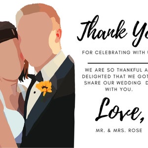 Design de cartão de agradecimento de casamento desenhado à mão