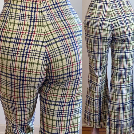 VINTAGE 70's rainbow Plaid Mid Rise Flare Trouser… - image 6