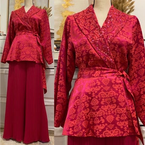VINTAGE 80s 90s RARE Gold Label Victorias Secret Palazzo Pantsuit (S-L) 3pc, lounge wear, luxe, satin, brocade, embroidery, rayon, VS