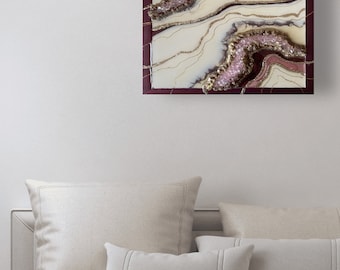 Pink and Gold, crushed glass crystal art,  epoxy resin art painting,crystal geode wedding/annniversary gift idea,Resin Geode Art,Pink resin,