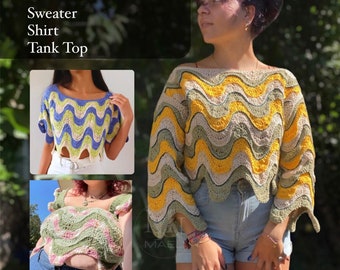 Meltdown Sweater/Shirt/Top/Tank Top- Wavy -PDF Crochet Pattern - Made to measure - Size Inclusive - MAELI Designs