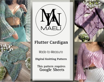 Flutter Cardigan Crop Top - Modèle de tricot numérique - Taille incluse - MAELI Designs
