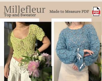 Haut mille fleurs et pull : patron PDF sur mesure au crochet - Taille incluse - MAELI Designs