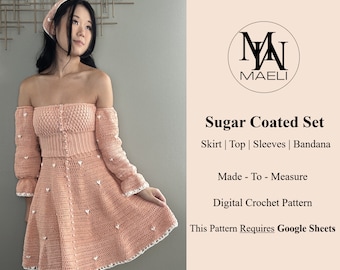 Sugar Coated Set - Skirt | Top | Sleeves | Bandana - Digital Crochet Pattern - Size Inclusive - MAELI Designs Heart Valentine's Day