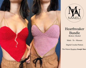 Haut bandana Heartbreaker - Saint-Valentin - coeur brisé - motif numérique au crochet - taille incluse - MAELI Designs