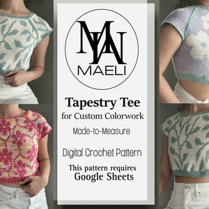 タペストリー T シャツ - カスタム カラーワーク - デジタル T シャツ かぎ針編みパターン - サイズを含む - MAELI デザイン