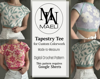 Tapestry Tee - Custom Colorwork - Digital T-Shirt Crochet Pattern - Size Inclusive - MAELI Designs