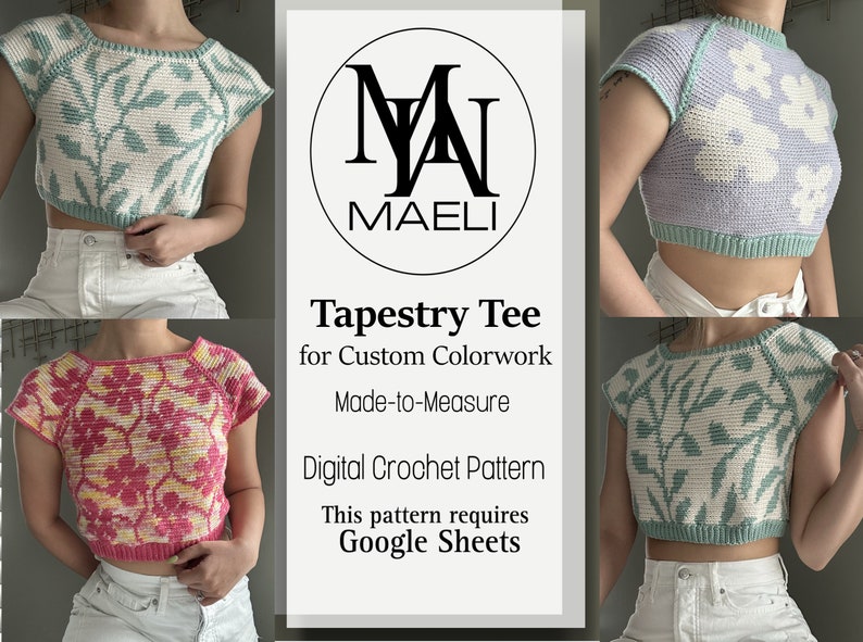 Tapestry Tee Custom Colorwork Digital T-Shirt Crochet Pattern Size Inclusive MAELI Designs image 1