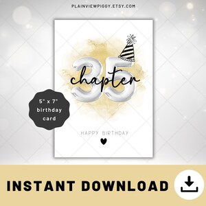 35th Birthday Book Theme Card – Chapter 35 Funny Birthday Card for Readers, Book Lover Birthday Card, Printable