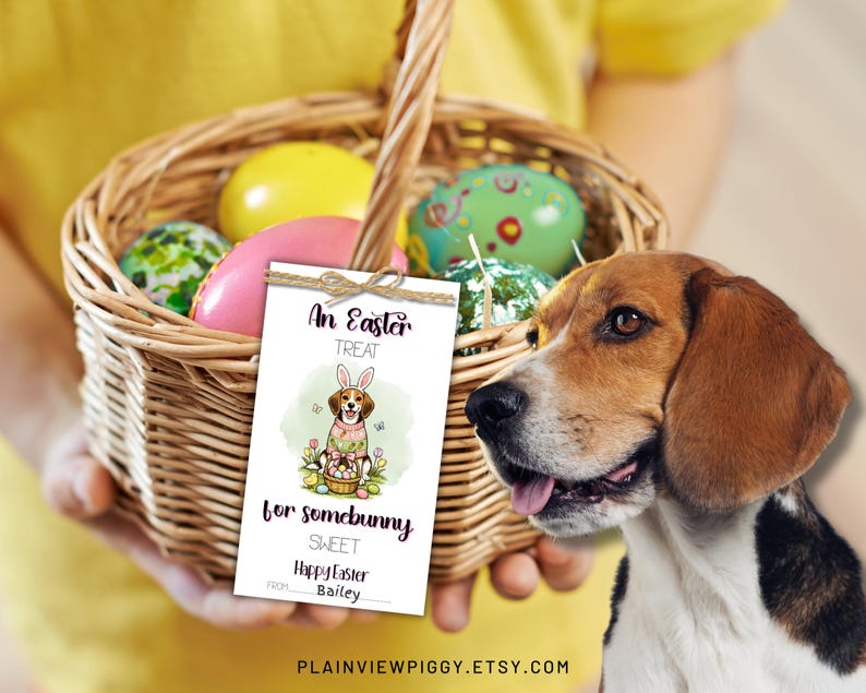 Beagle Labels Easter Beagle Gift Tags Printable, Puppy Easter Basket, DIY Easter ...