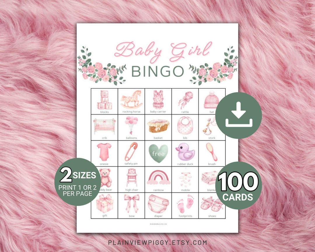 Baby Shower Games Girl, 100 Bingo Prefilled Cards, Its a Girl, PDF ...