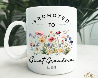 Promoted To Great Grandma Coffee Mug, Pregnancy Announcement, Great Grandma Est 2024 Mug, Great Grandma Gifts