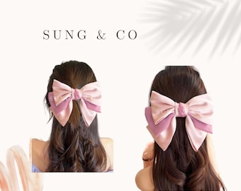 Oversized Two-Tone Pink Hair Bow, French Barrette Clip