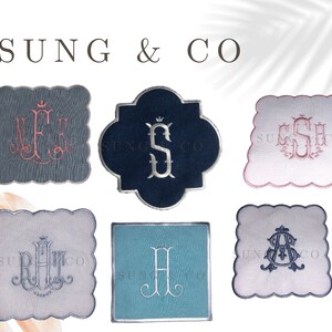 Linen Coaster/Scalloped Linen Cocktail Napkin/Personalized Coaster/Monogrammed Linen Cocktail Coaster/Barware/Bar Napkins/Gifts/Custom