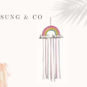 Organizador de grampos de cabelo arco-íris/armazenamento de acessórios/organizador de barrette/suporte de cabelo pendente/suspensão de parede macrame/suporte de laço de cabelo/menina/presente/parede