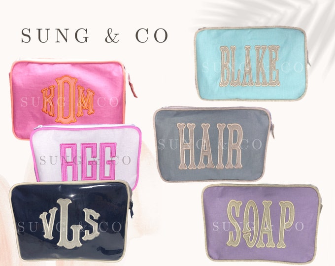 SM Personalized Toiletry Bag/Personalized Cosmetic Bag/Monogrammed Toiletry Bag/Monogrammed Makeup Bag/Embroidered Travel Bag/Custom BAG