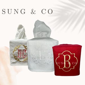 Monogrammed Linen Tissue Box Cover/Personalized Gift/Hostess Gift/Powder Room Decor/Custom Embroidery/