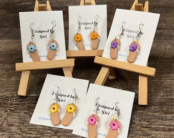 Slippers Earrings Spring Flower 3D Polymer Clay Earrings Light Weight Fish Hook Wire clay Floral Earrings Dangle Clay Flip Flops