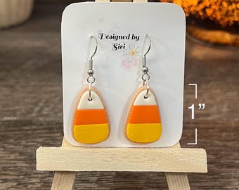 Sugar Cookie Candy Corn Earrings made of Polymer Clay using Stainless Steel Fish Hook Wires, Handmade Clay Earrings, Cute Halloween Earrings