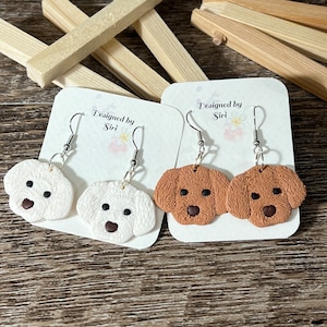 Puppy Dog Poodle Earrings 1 Inch Long Made of Polymer Clay and Silver Color Stainless Steel Fish Hook Wires, Handmade Light Weight Jewelry