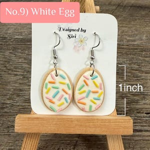 Easter Egg Basket Earrings 3D Polymer Clay Macaroon Basket Dangle Earrings,Bunny carrying Carrot Sugar Cookie Light Weight Handmade Jewelry No.9) White Egg