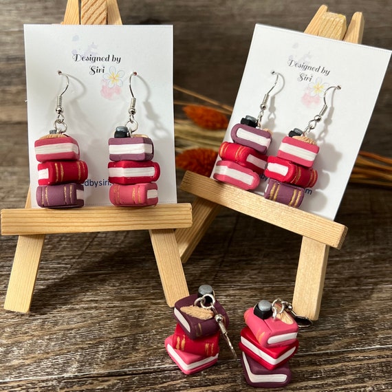 Stack of Books Earrings 1 Inch Drop Length Decorated With  display picture 3