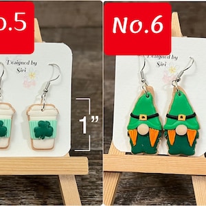 Örhängen i polymerlera, lyckobringande örhängen i grönrutigt shamrocks, kakörhängen, irländska gröna ombrehattar, muffinsörhängen bild 7