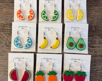 Pendientes de frutas tropicales de verano, joyería colorida de arcilla polimérica, pendientes ligeros y bonitos con forma de galleta de azúcar con múltiples opciones de formas,