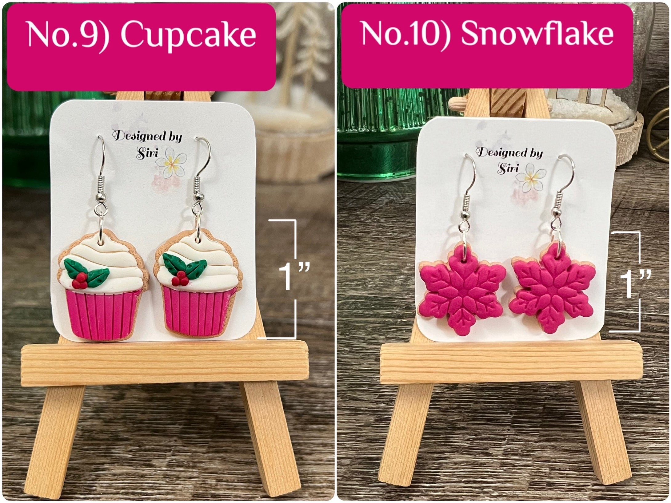 Pink Christmas Earrings, Snowman Earrings Clay, Fish Hook Wires Dangle Sugar Cookie Handmade Jewelry, Pine Tree Christmas Tree Earrings