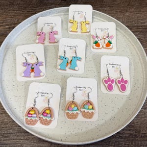 Easter Egg Basket Earrings 3D Polymer Clay Macaroon Basket Dangle Earrings,Bunny carrying Carrot Sugar Cookie Light Weight Handmade Jewelry image 2