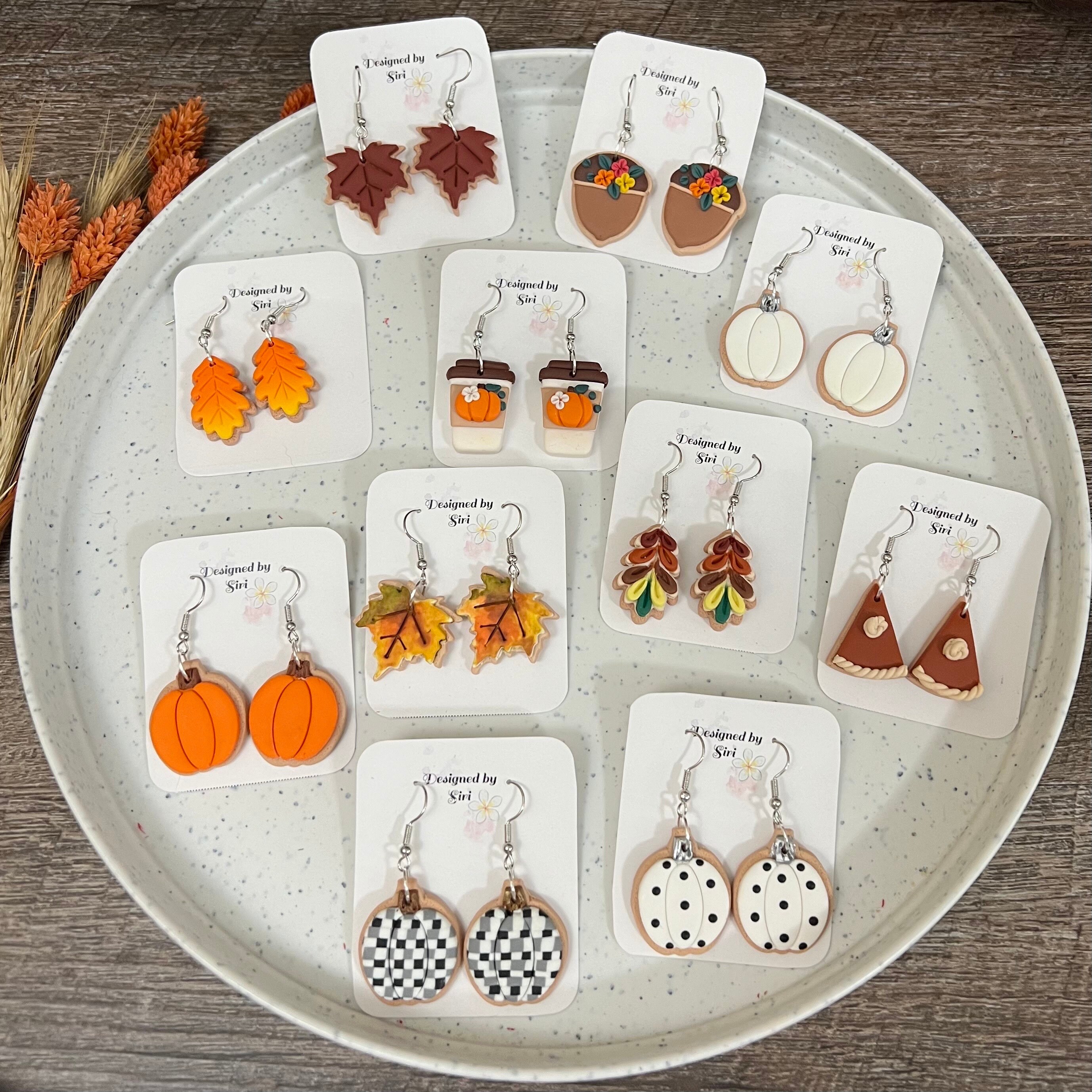 Fall Sugar Cookie Earrings Polymer Clay Cute Dangle Handmade Jewelry, Fall Leaf Acorn Coffee Mug Pumpkin Spice Latte Earrings