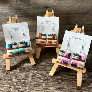 Orecchini da scaffale in argilla polimerica decorati con piante grasse e scatole di argilla, orecchini pendenti leggeri lunghi 1,25 pollici,